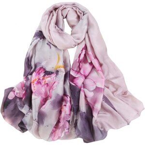 Scarfs Lightweight Print Floral Ink Lotus&purple
